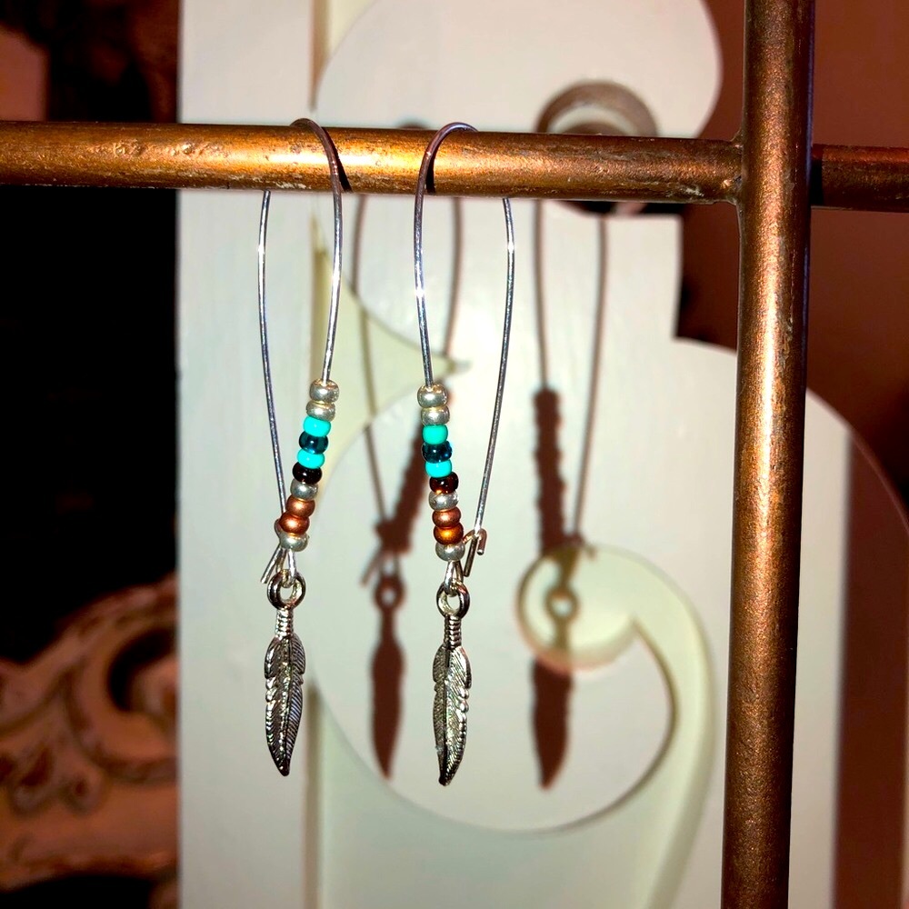 GYPSY BOHO TURQUOISE BEADED RETRO WIRE EARRINGS
